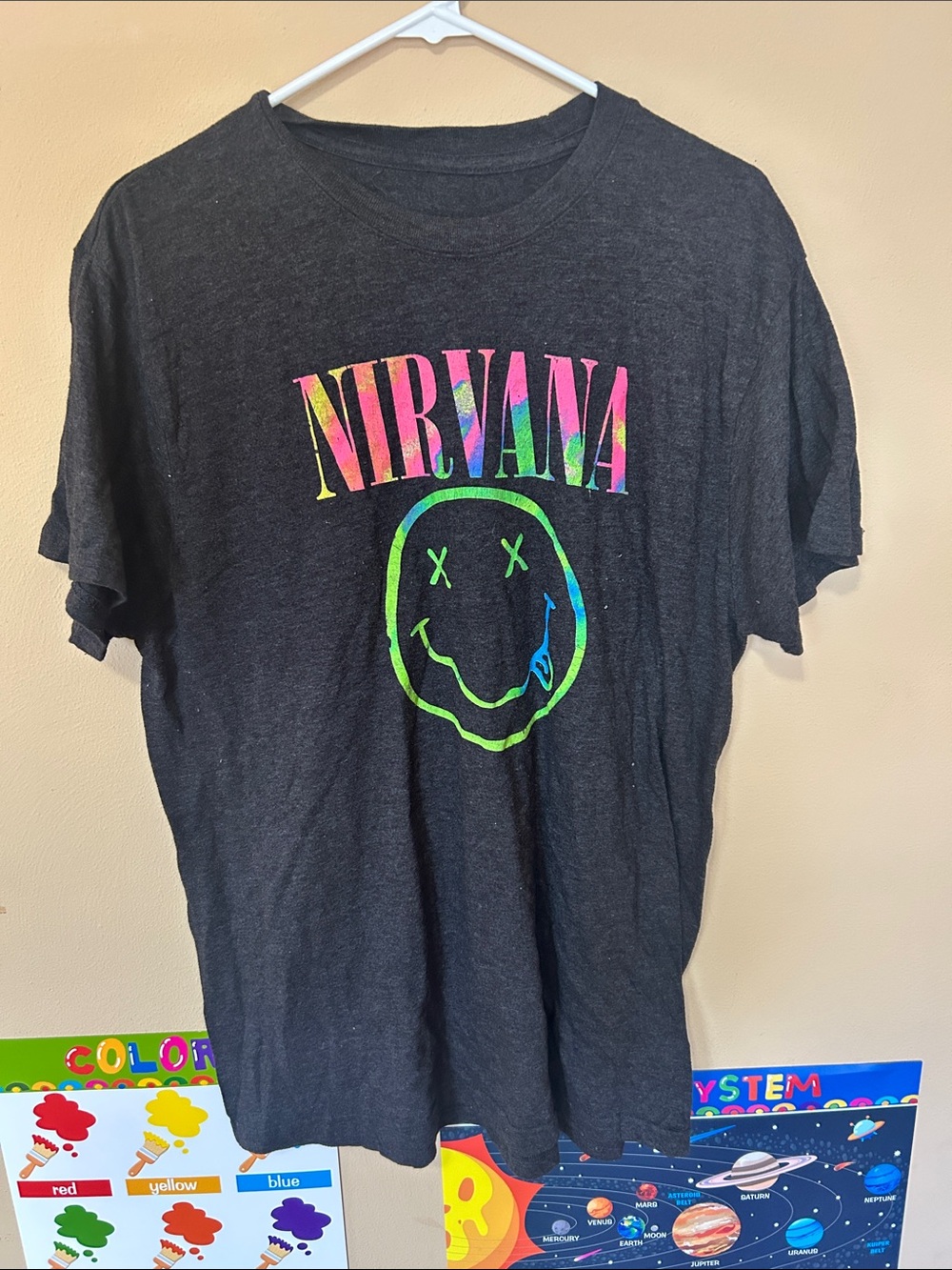 NIRVANA Black Tee with Neon Rainbow Logo